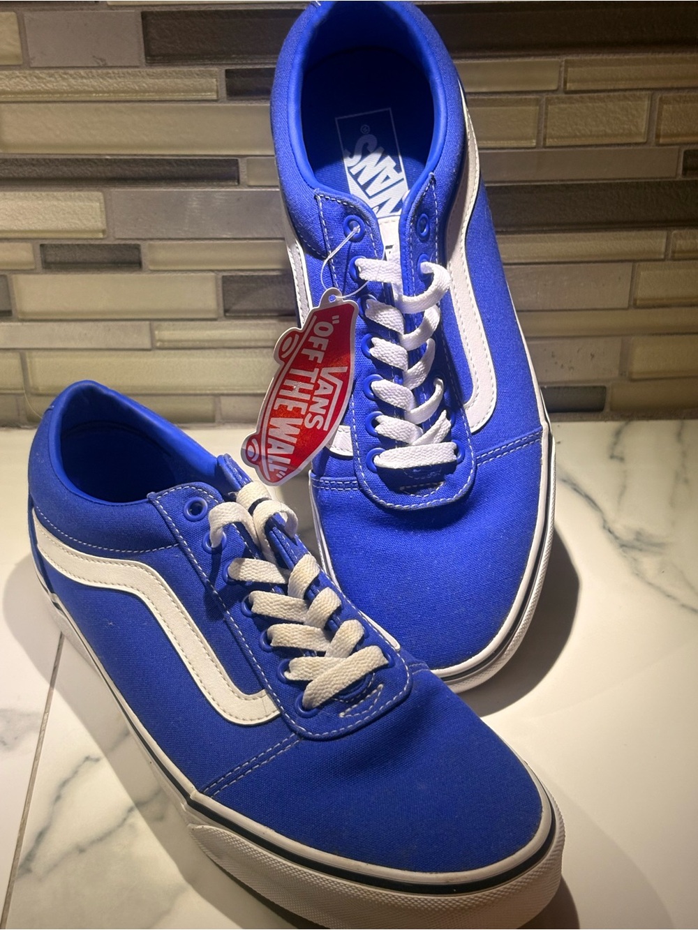 Vans Blue Canvas Old Skool Sneakers with White Stripe